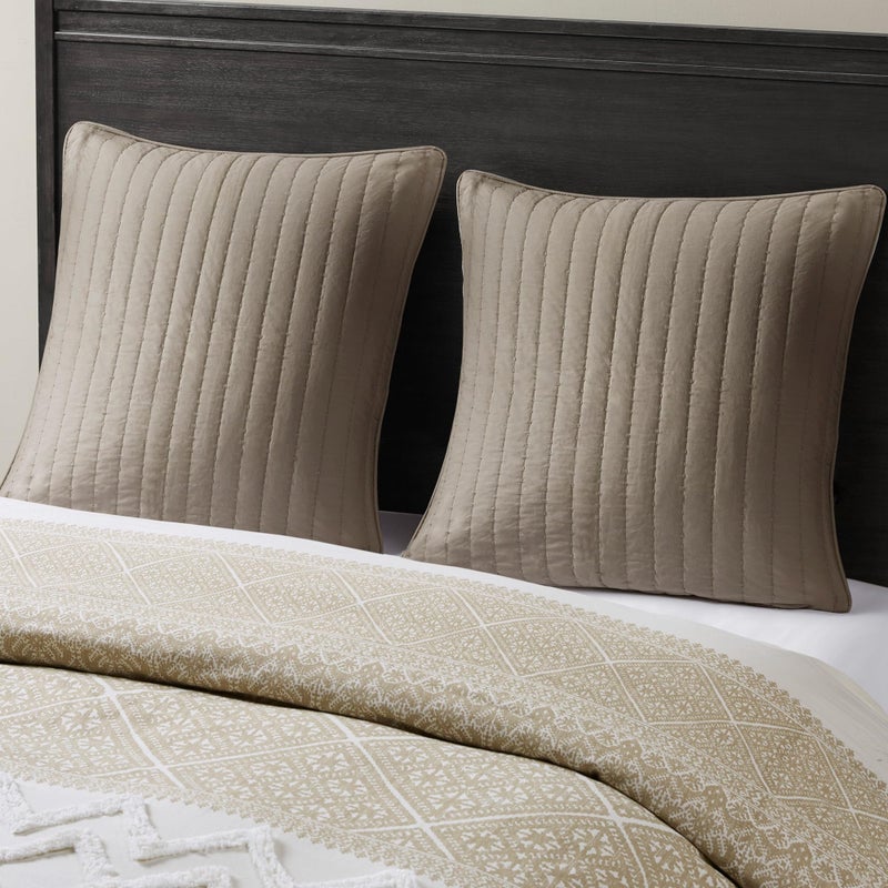 INK+IVY Single 100% Cotton Euro Sham - European Square Decorative Pillow Cover  Hidden Zipper Closure (Pillow Insert NOT Included)  Camila  Quilted Taupe 26""x26 - Image 1